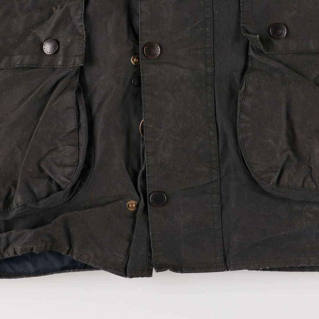 90'S Barbour BORDER Old 3 Warrant Waxed Cotton Oiled Jacket Made in England C44 Men's L size cotton Charcoal Vintage Second Hand
