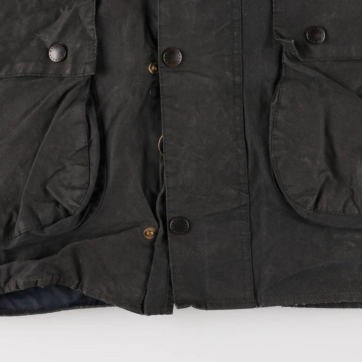90'S Barbour BORDER Old 3 Warrant Waxed Cotton Oiled Jacket Made in England C44 Men's L size cotton Charcoal Vintage Second Hand