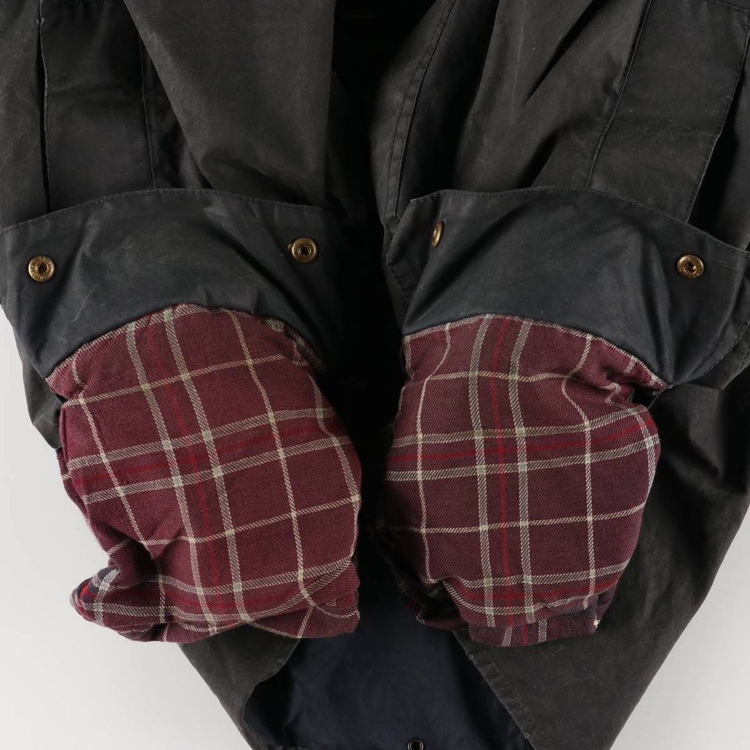 90'S Barbour BORDER Old 3 Warrant Waxed Cotton Oiled Jacket Made in England C44 Men's L size cotton Charcoal Vintage Second Hand