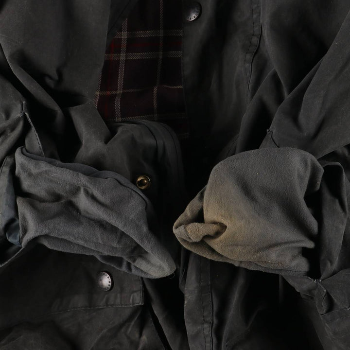 90'S Barbour BORDER Old 3 Warrant Waxed Cotton Oiled Jacket Made in England C44 Men's L size cotton Charcoal Vintage Second Hand