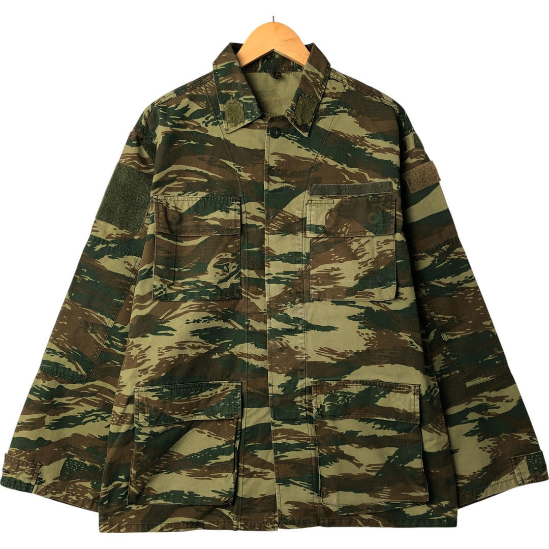 Greek Army Camouflage Pattern Lizard Camo Ripstop BDU Military Jacket Men's Size L polyester Khaki type Vintage Second Hand