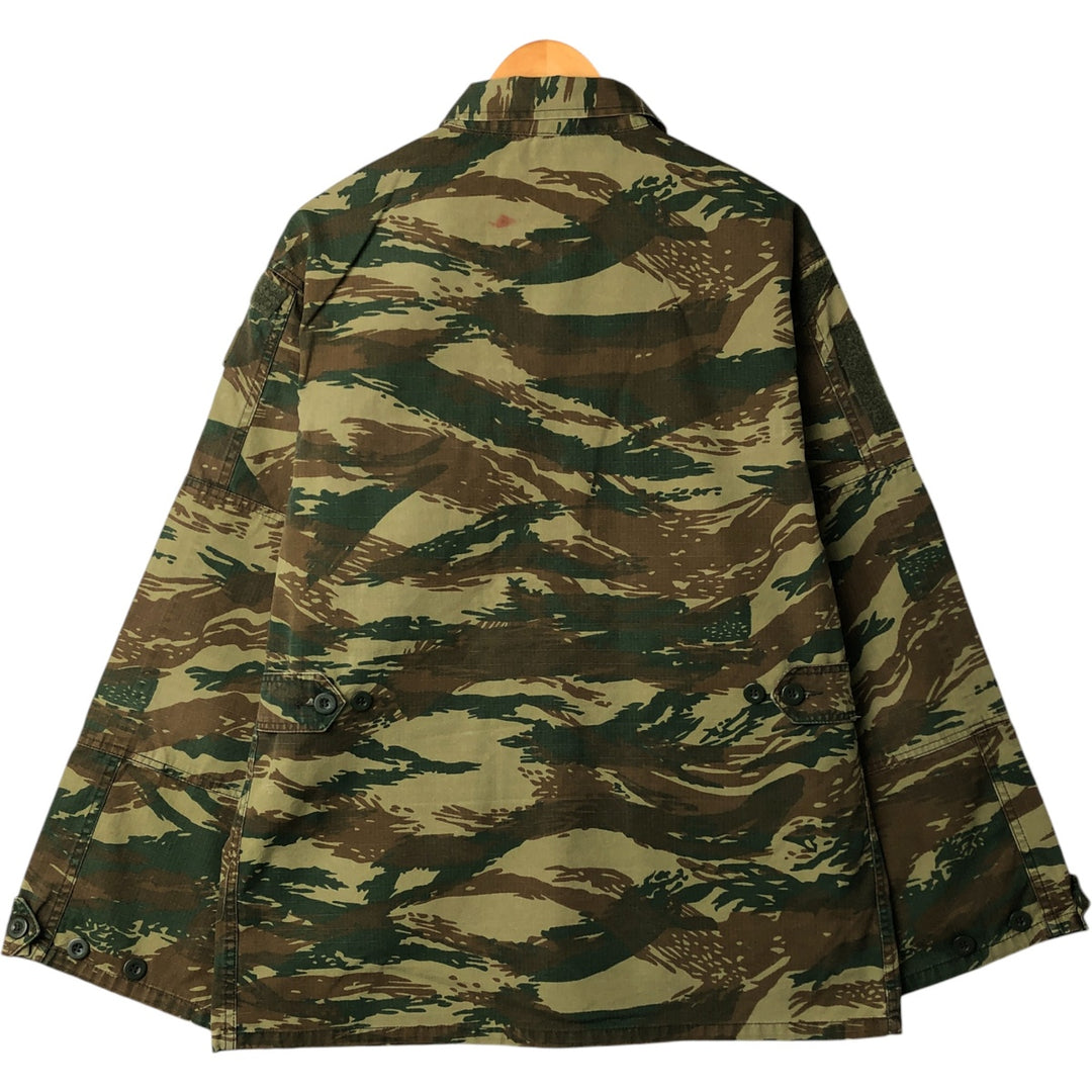 Greek Army Camouflage Pattern Lizard Camo Ripstop BDU Military Jacket Men's Size L polyester Khaki type Vintage Second Hand