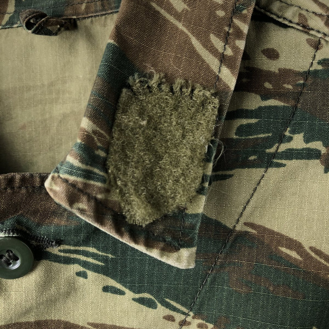 Greek Army Camouflage Pattern Lizard Camo Ripstop BDU Military Jacket Men's Size L polyester Khaki type Vintage Second Hand