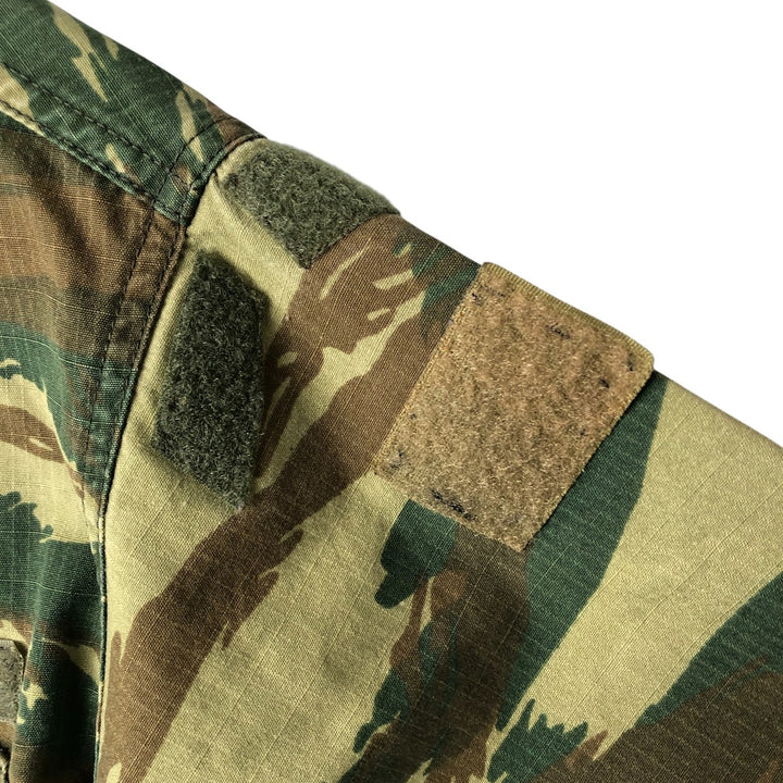 Greek Army Camouflage Pattern Lizard Camo Ripstop BDU Military Jacket Men's Size L polyester Khaki type Vintage Second Hand