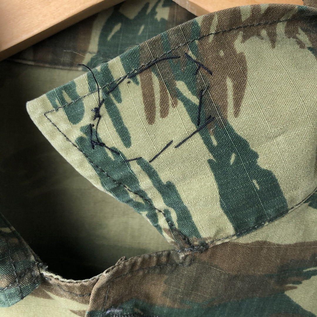 Greek Army Camouflage Pattern Lizard Camo Ripstop BDU Military Jacket Men's Size L polyester Khaki type Vintage Second Hand