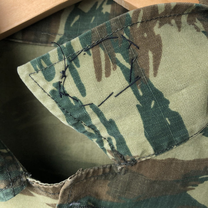 Greek Army Camouflage Pattern Lizard Camo Ripstop BDU Military Jacket Men's Size L polyester Khaki type Vintage Second Hand