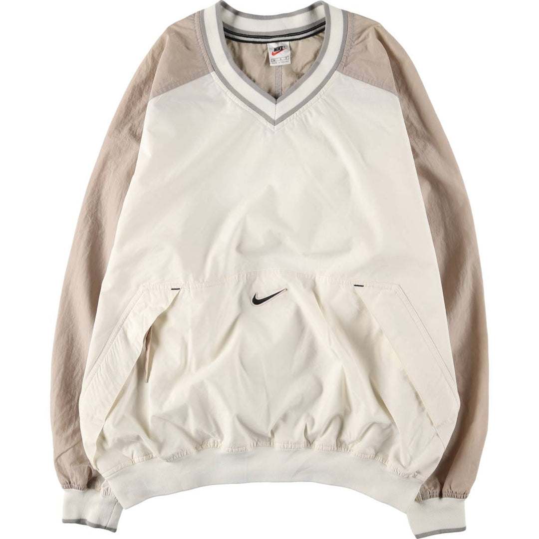 90'S Nike V-neck warm-up pullover, men's size L Nylon Beige type Vintage Second Hand
