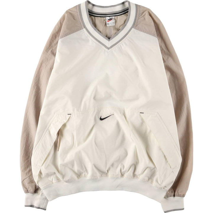 90'S Nike V-neck warm-up pullover, men's size L Nylon Beige type Vintage Second Hand