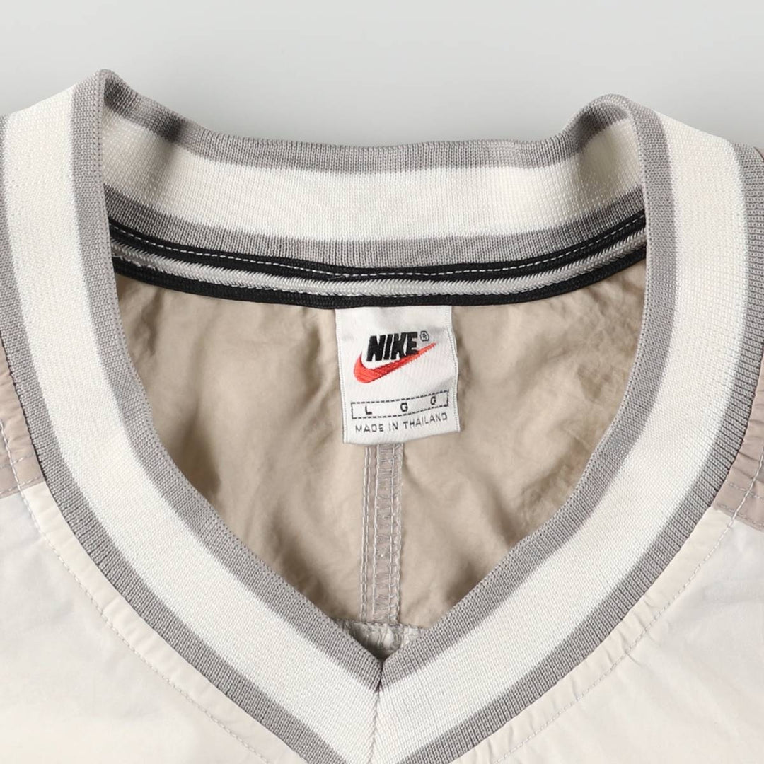 90'S Nike V-neck warm-up pullover, men's size L Nylon Beige type Vintage Second Hand