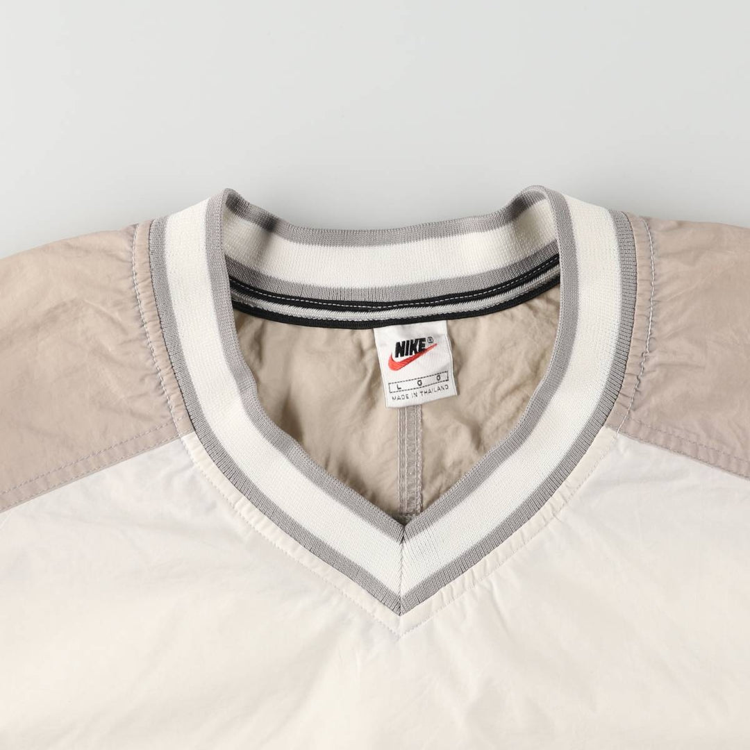 90'S Nike V-neck warm-up pullover, men's size L Nylon Beige type Vintage Second Hand