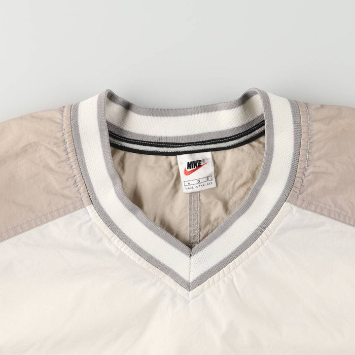 90'S Nike V-neck warm-up pullover, men's size L Nylon Beige type Vintage Second Hand