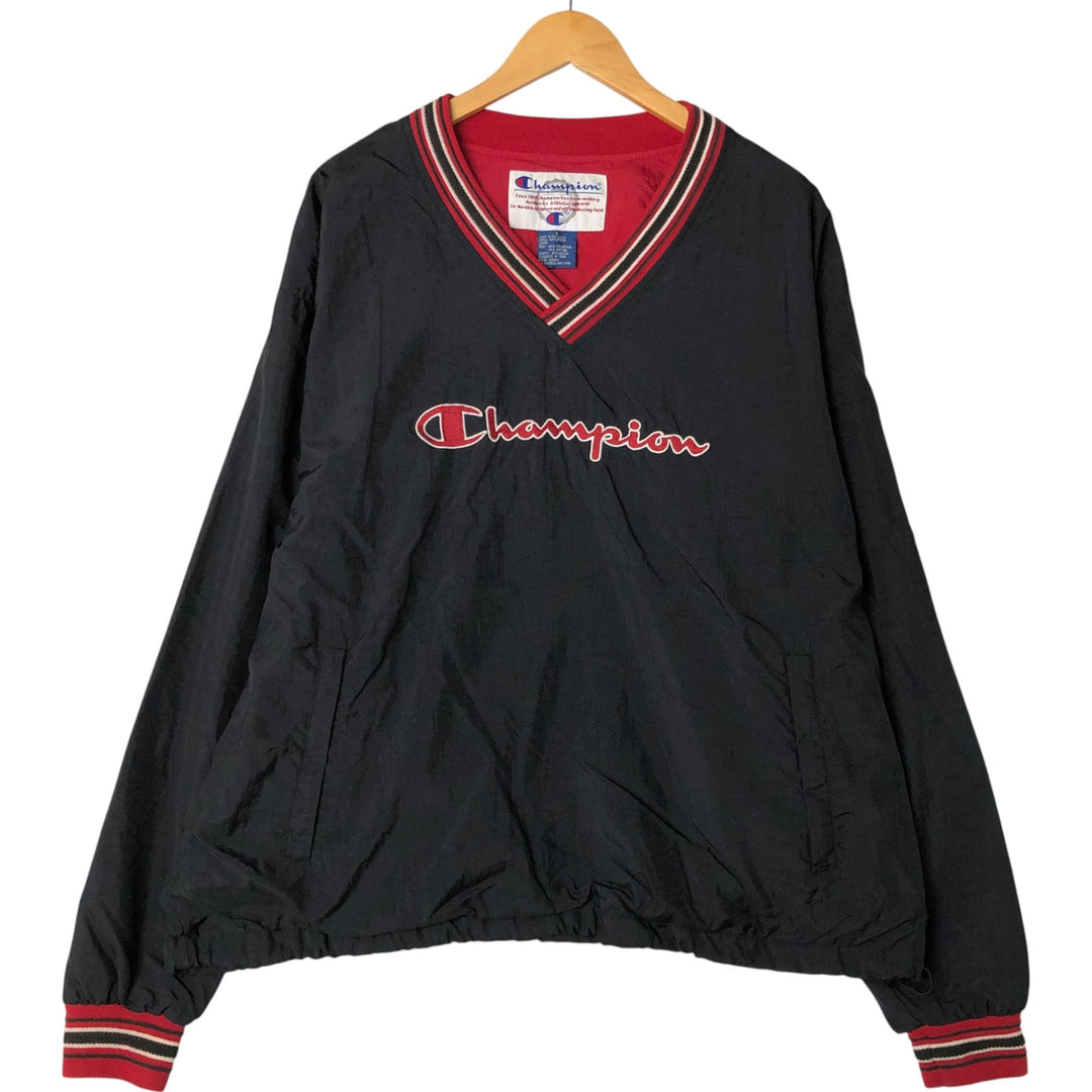 90'S Champion V-neck nylon pullover, men's size L, vintage Nylon black type Vintage Second Hand