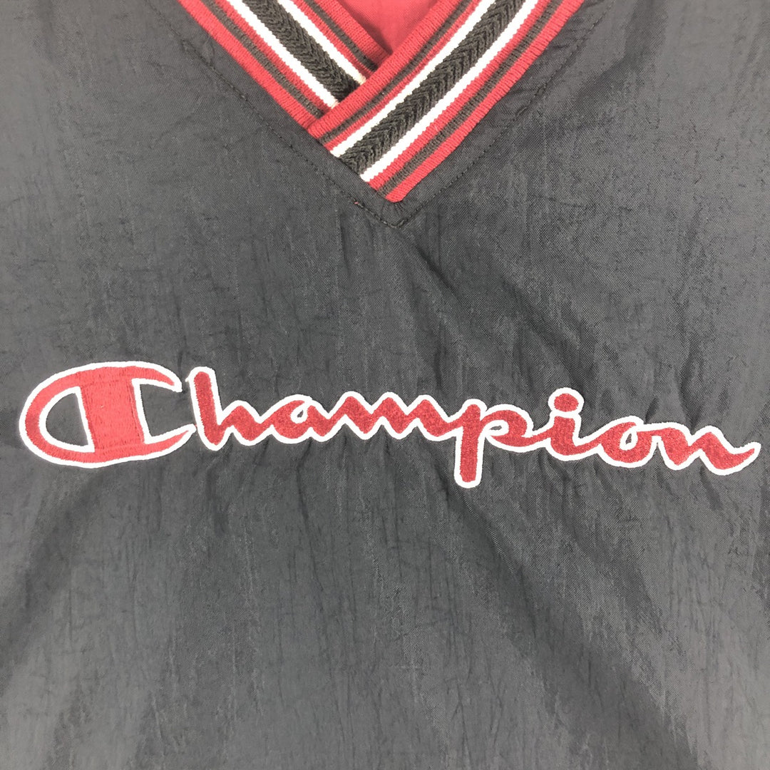 90'S Champion V-neck nylon pullover, men's size L, vintage Nylon black type Vintage Second Hand