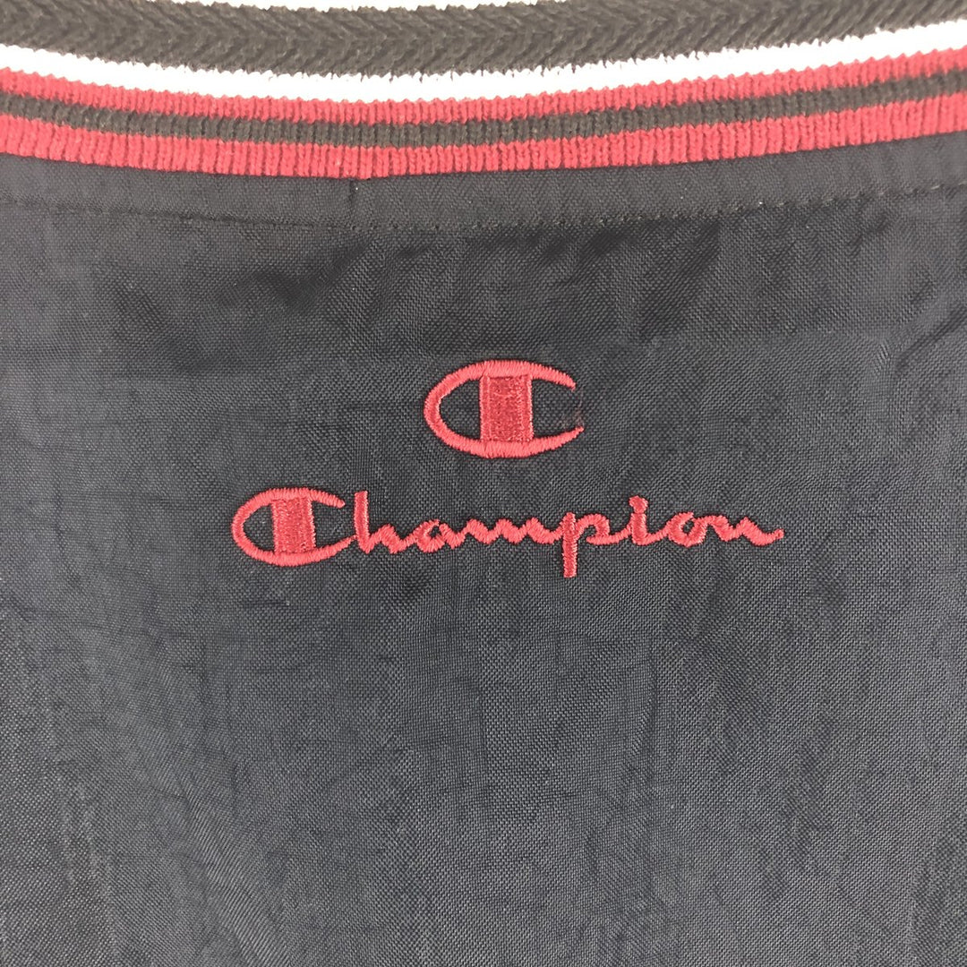 90'S Champion V-neck nylon pullover, men's size L, vintage Nylon black type Vintage Second Hand