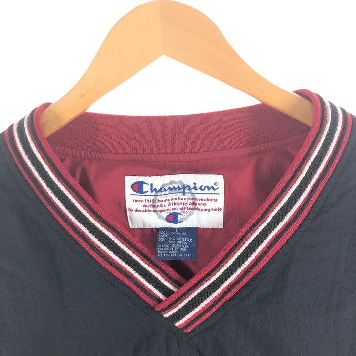 90'S Champion V-neck nylon pullover, men's size L, vintage Nylon black type Vintage Second Hand