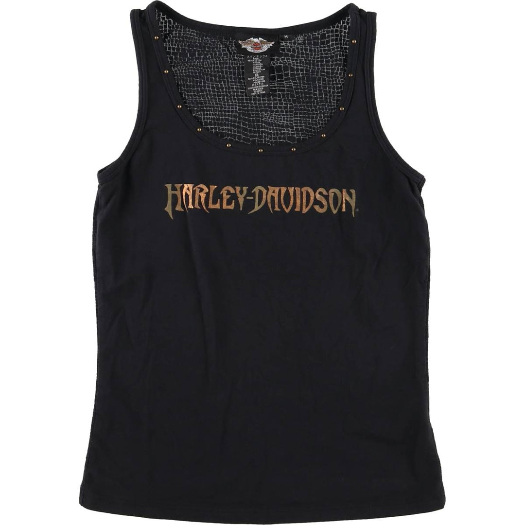 Harley-Davidson Studded Tank Top with Openwork Pattern, Women's Size M cotton black type Vintage Second Hand