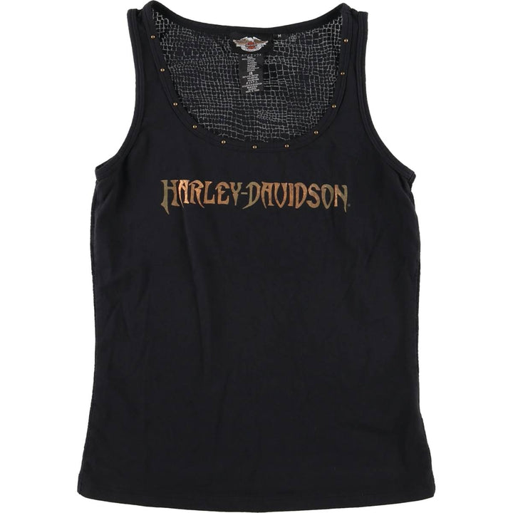 Harley-Davidson Studded Tank Top with Openwork Pattern, Women's Size M cotton black type Vintage Second Hand