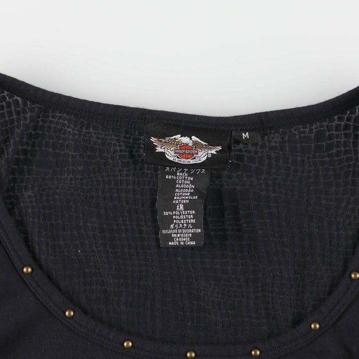 Harley-Davidson Studded Tank Top with Openwork Pattern, Women's Size M cotton black type Vintage Second Hand