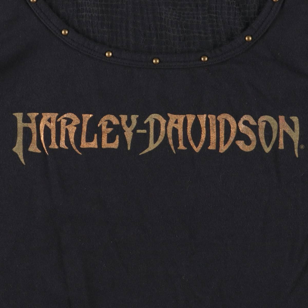 Harley-Davidson Studded Tank Top with Openwork Pattern, Women's Size M cotton black type Vintage Second Hand