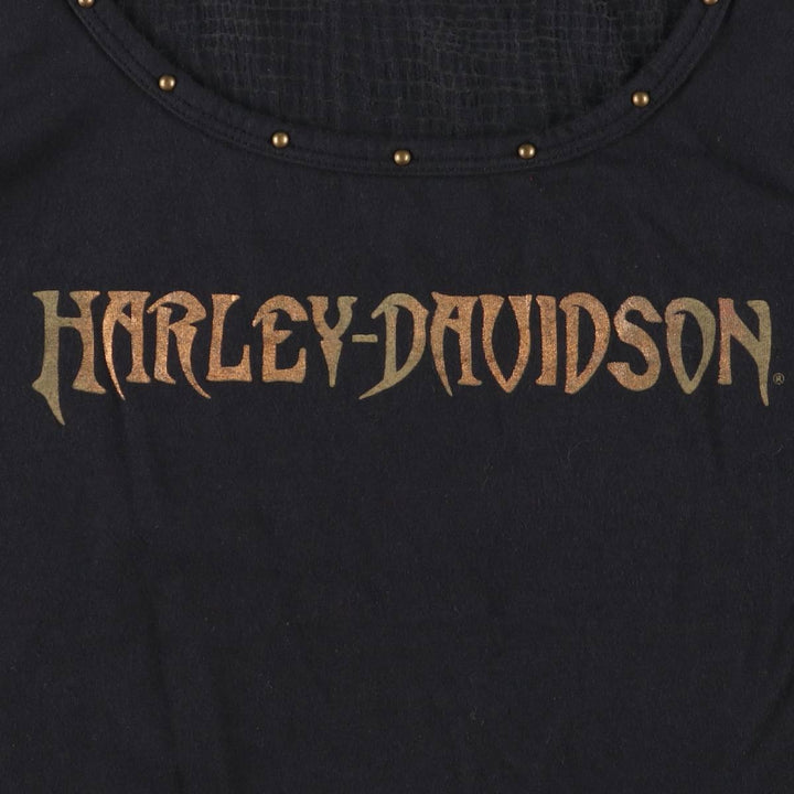 Harley-Davidson Studded Tank Top with Openwork Pattern, Women's Size M cotton black type Vintage Second Hand