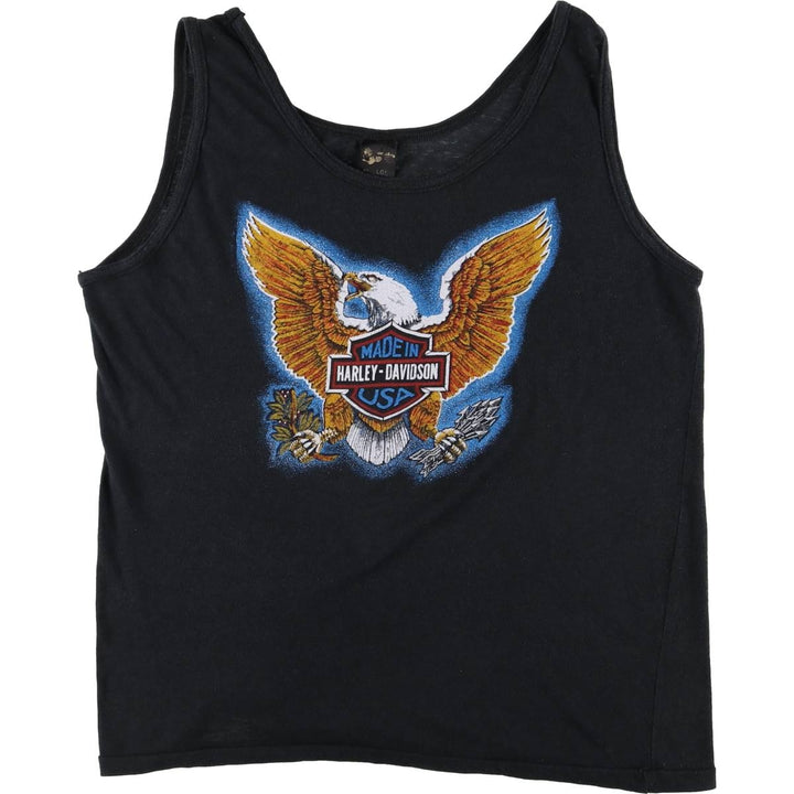 Harley Davidson Eagle Pattern Skull Pattern Tank Top Made in Canada Women's L Size Vintage cotton black type Vintage Second Hand