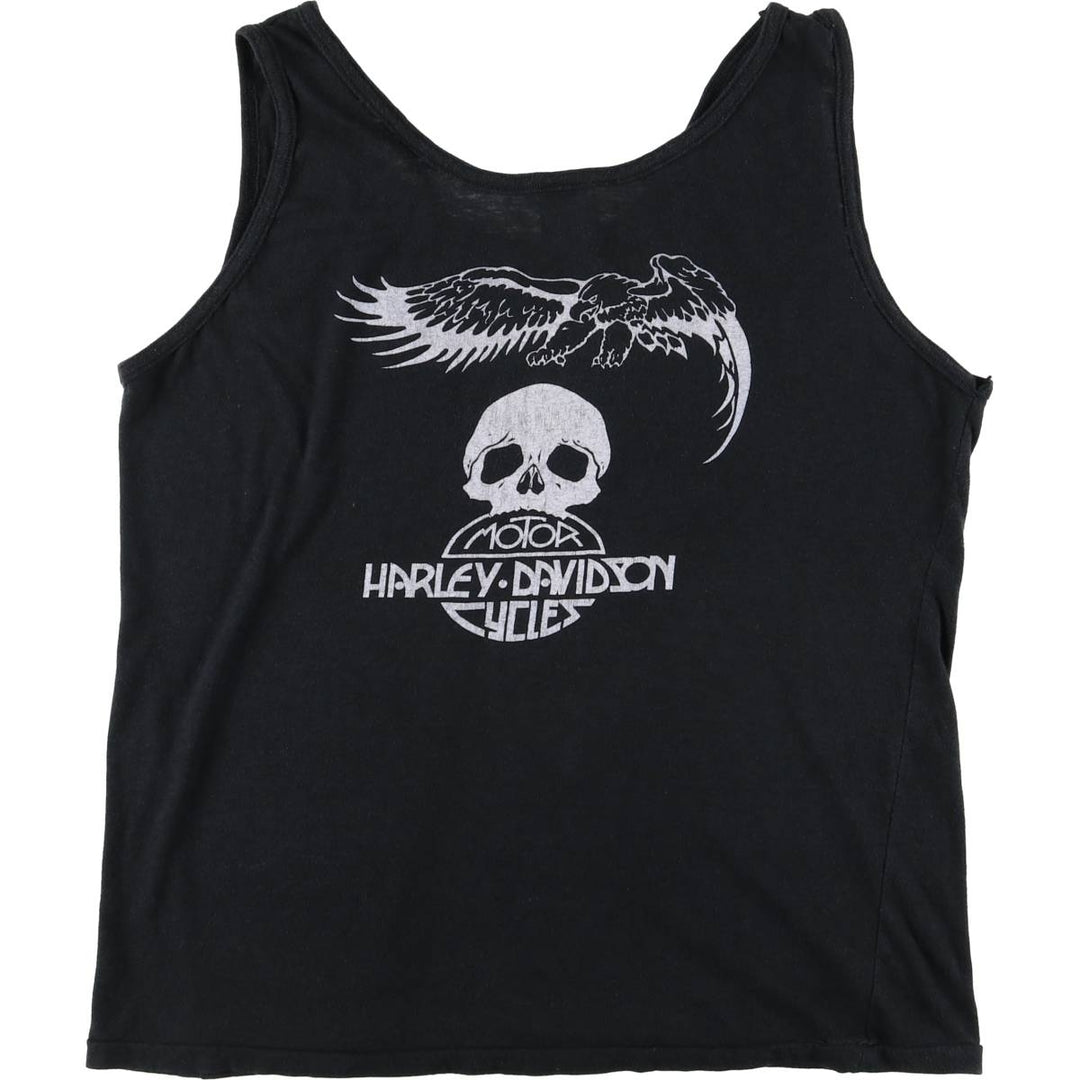 Harley Davidson Eagle Pattern Skull Pattern Tank Top Made in Canada Women's L Size Vintage cotton black type Vintage Second Hand