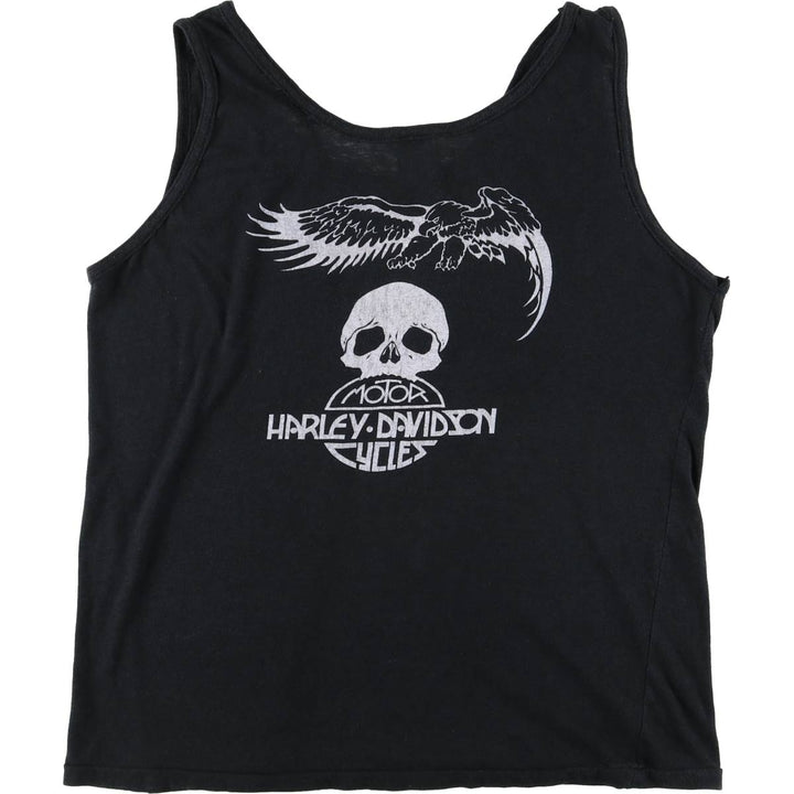 Harley Davidson Eagle Pattern Skull Pattern Tank Top Made in Canada Women's L Size Vintage cotton black type Vintage Second Hand