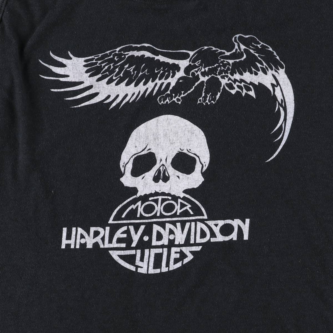 Harley Davidson Eagle Pattern Skull Pattern Tank Top Made in Canada Women's L Size Vintage cotton black type Vintage Second Hand