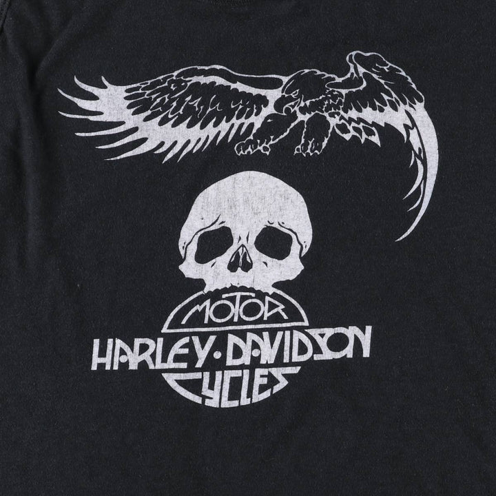 Harley Davidson Eagle Pattern Skull Pattern Tank Top Made in Canada Women's L Size Vintage cotton black type Vintage Second Hand