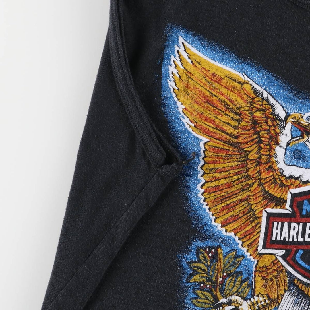 Harley Davidson Eagle Pattern Skull Pattern Tank Top Made in Canada Women's L Size Vintage cotton black type Vintage Second Hand