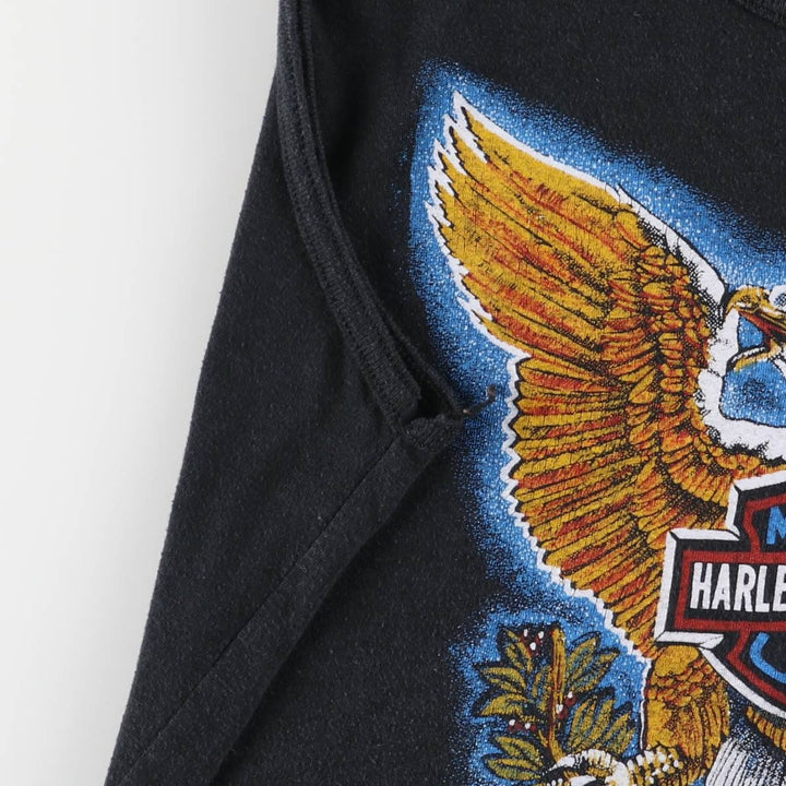 Harley Davidson Eagle Pattern Skull Pattern Tank Top Made in Canada Women's L Size Vintage cotton black type Vintage Second Hand