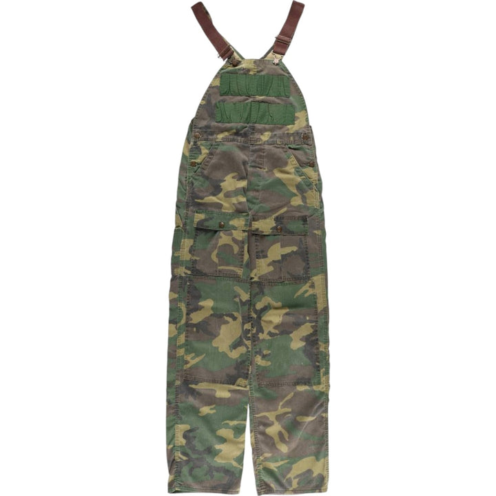 80'S Key Camouflage Pattern Woodland Camo Double Knee Overalls Women's XL (w32) Vintage unclear Khaki type Vintage Second Hand
