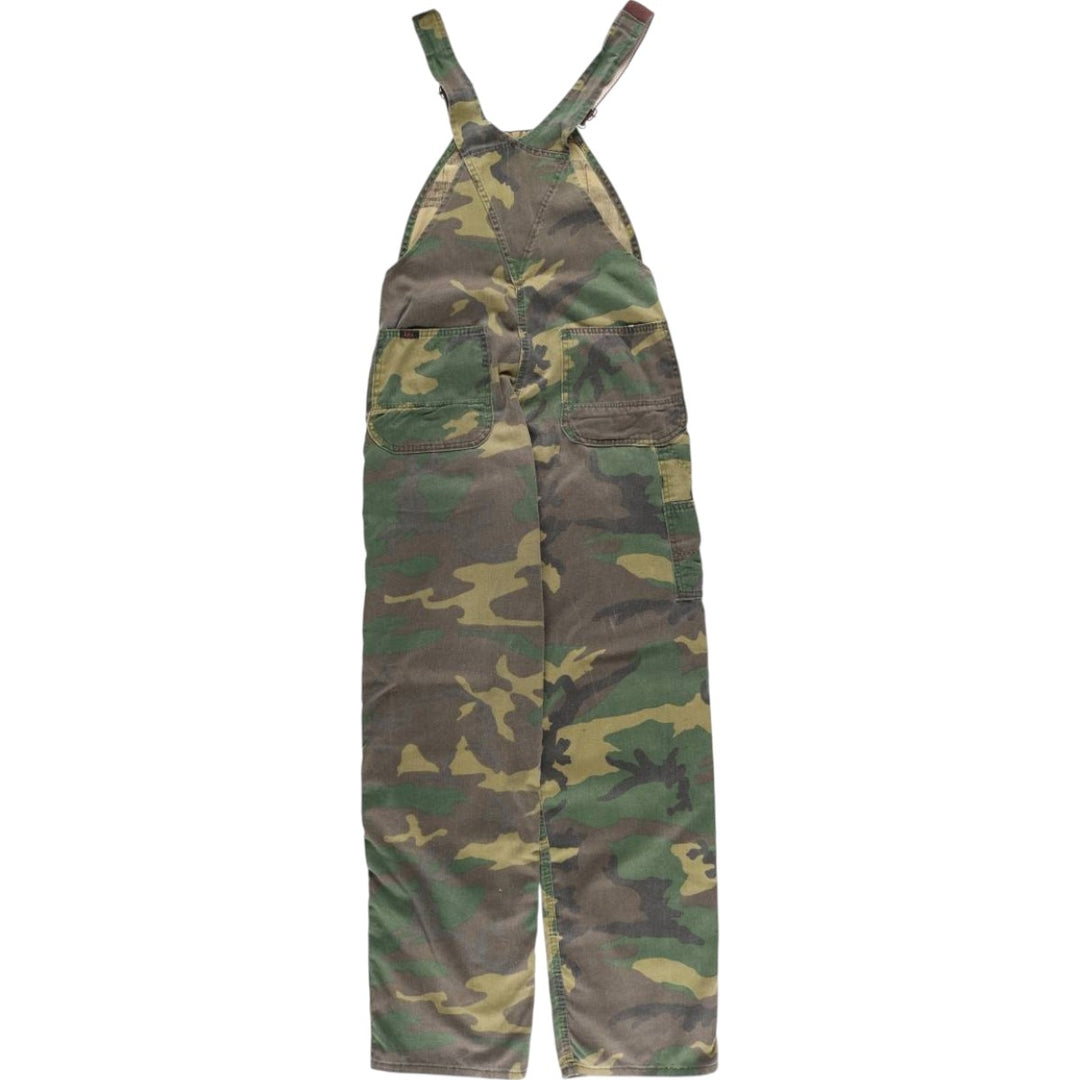80'S Key Camouflage Pattern Woodland Camo Double Knee Overalls Women's XL (w32) Vintage unclear Khaki type Vintage Second Hand