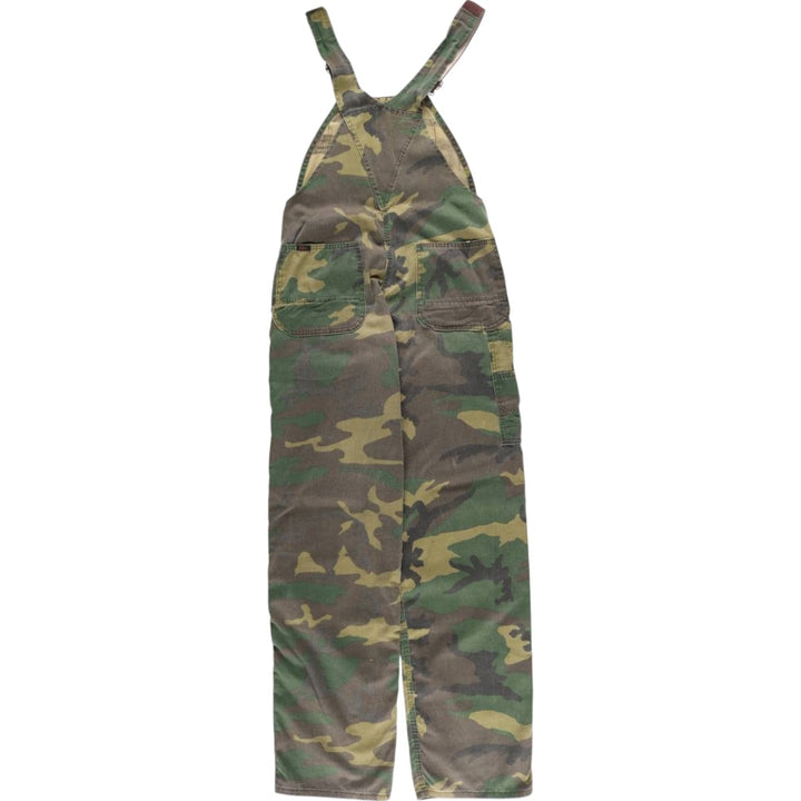 80'S Key Camouflage Pattern Woodland Camo Double Knee Overalls Women's XL (w32) Vintage unclear Khaki type Vintage Second Hand