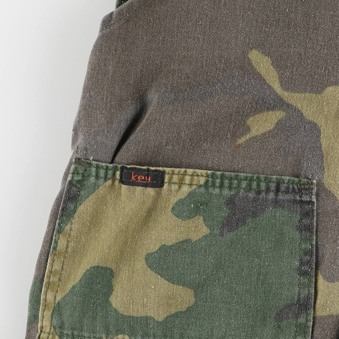 80'S Key Camouflage Pattern Woodland Camo Double Knee Overalls Women's XL (w32) Vintage unclear Khaki type Vintage Second Hand
