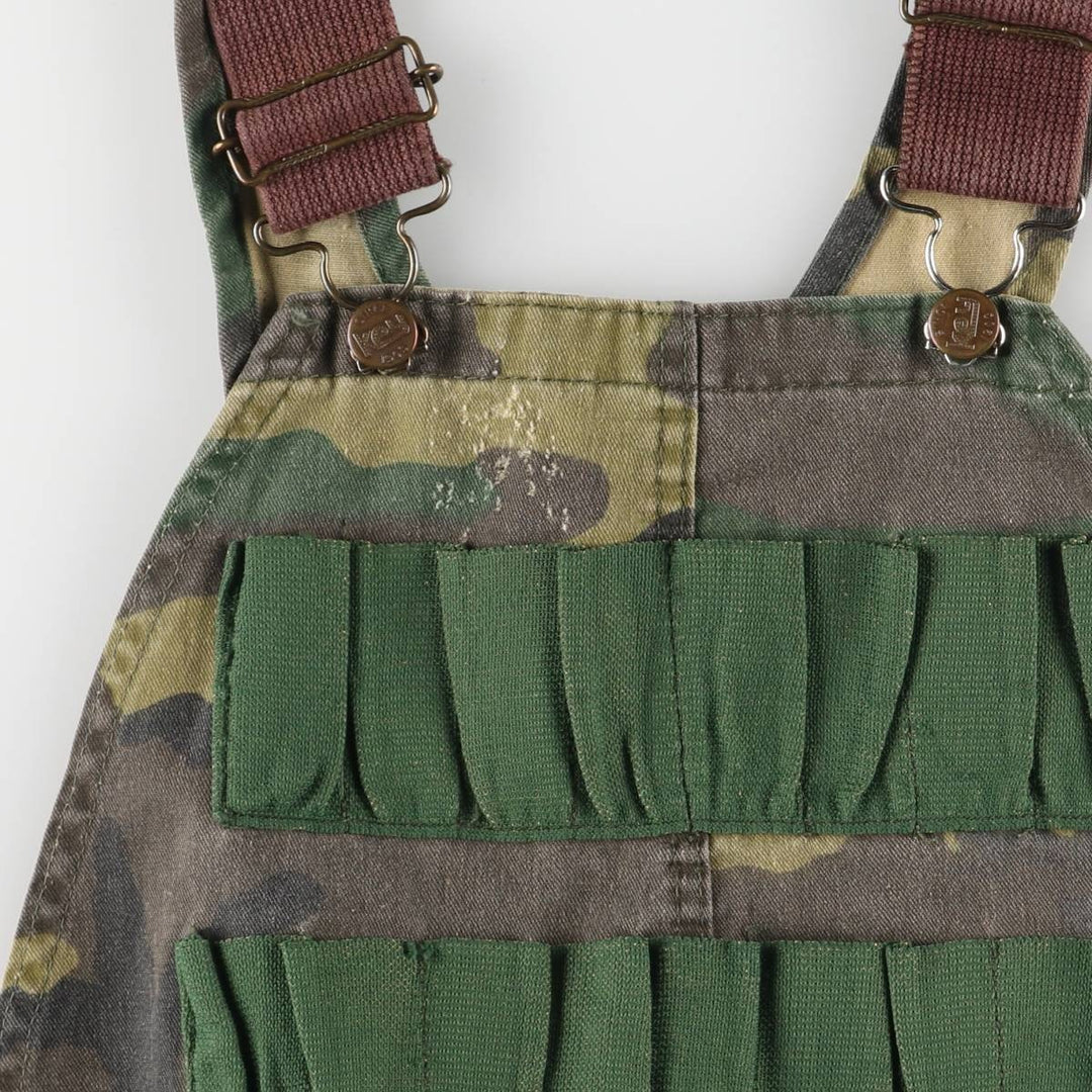 80'S Key Camouflage Pattern Woodland Camo Double Knee Overalls Women's XL (w32) Vintage unclear Khaki type Vintage Second Hand