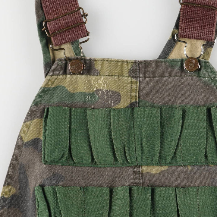 80'S Key Camouflage Pattern Woodland Camo Double Knee Overalls Women's XL (w32) Vintage unclear Khaki type Vintage Second Hand
