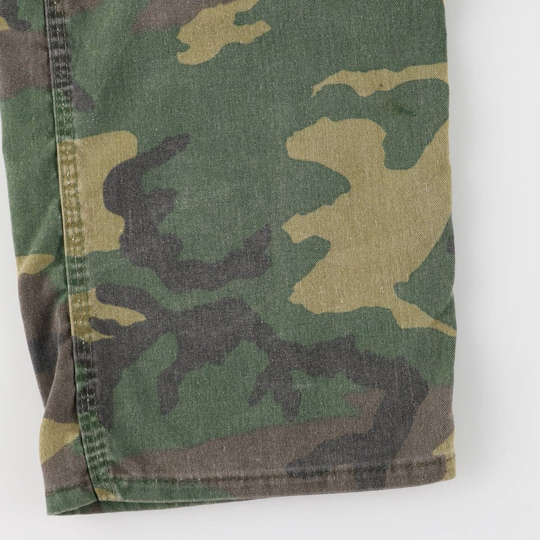 80'S Key Camouflage Pattern Woodland Camo Double Knee Overalls Women's XL (w32) Vintage unclear Khaki type Vintage Second Hand