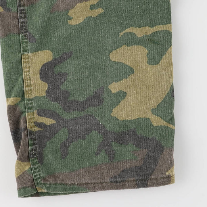 80'S Key Camouflage Pattern Woodland Camo Double Knee Overalls Women's XL (w32) Vintage unclear Khaki type Vintage Second Hand