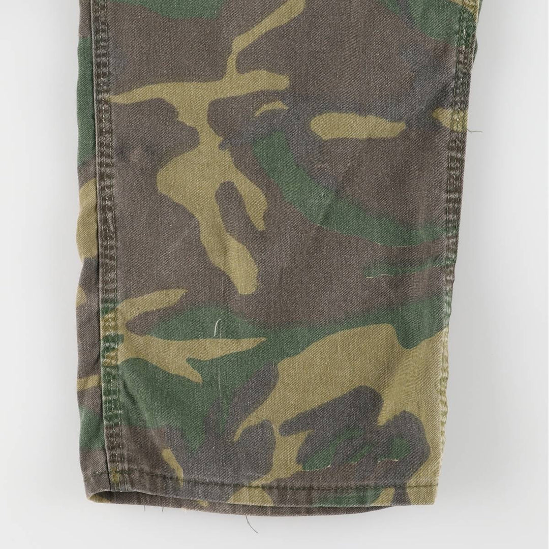 80'S Key Camouflage Pattern Woodland Camo Double Knee Overalls Women's XL (w32) Vintage unclear Khaki type Vintage Second Hand