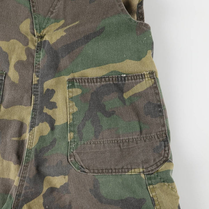 80'S Key Camouflage Pattern Woodland Camo Double Knee Overalls Women's XL (w32) Vintage unclear Khaki type Vintage Second Hand