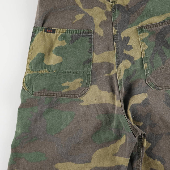 80'S Key Camouflage Pattern Woodland Camo Double Knee Overalls Women's XL (w32) Vintage unclear Khaki type Vintage Second Hand