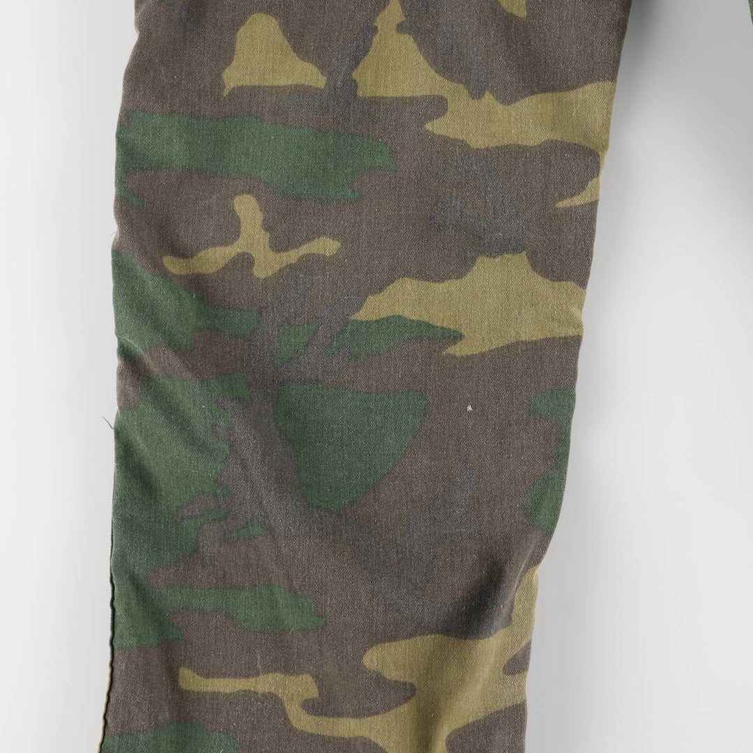 80'S Key Camouflage Pattern Woodland Camo Double Knee Overalls Women's XL (w32) Vintage unclear Khaki type Vintage Second Hand