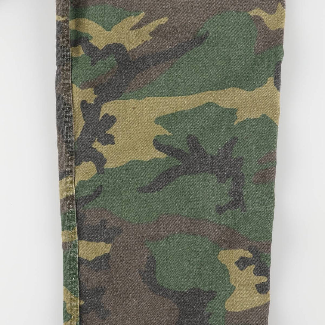 80'S Key Camouflage Pattern Woodland Camo Double Knee Overalls Women's XL (w32) Vintage unclear Khaki type Vintage Second Hand