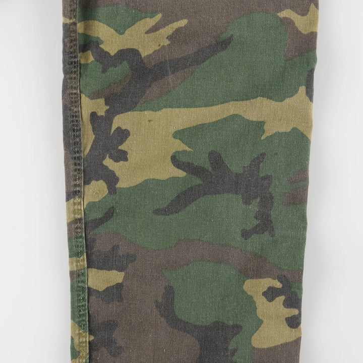 80'S Key Camouflage Pattern Woodland Camo Double Knee Overalls Women's XL (w32) Vintage unclear Khaki type Vintage Second Hand