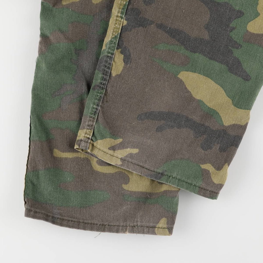 80'S Key Camouflage Pattern Woodland Camo Double Knee Overalls Women's XL (w32) Vintage unclear Khaki type Vintage Second Hand