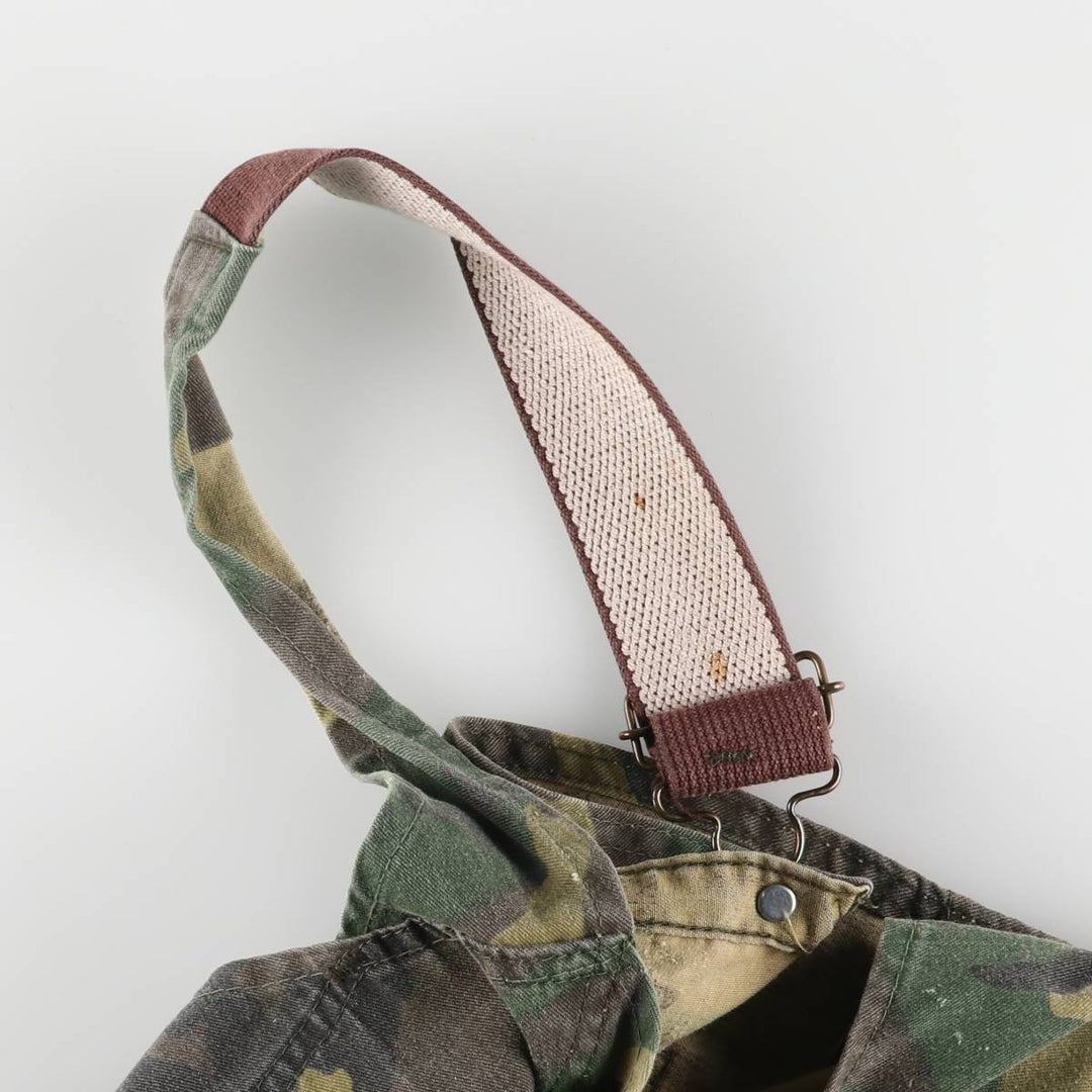 80'S Key Camouflage Pattern Woodland Camo Double Knee Overalls Women's XL (w32) Vintage unclear Khaki type Vintage Second Hand