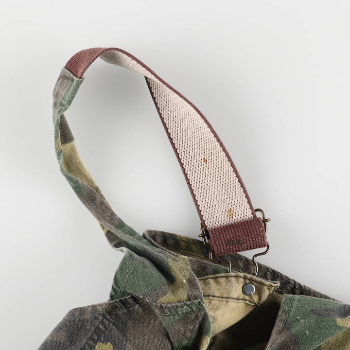 80'S Key Camouflage Pattern Woodland Camo Double Knee Overalls Women's XL (w32) Vintage unclear Khaki type Vintage Second Hand