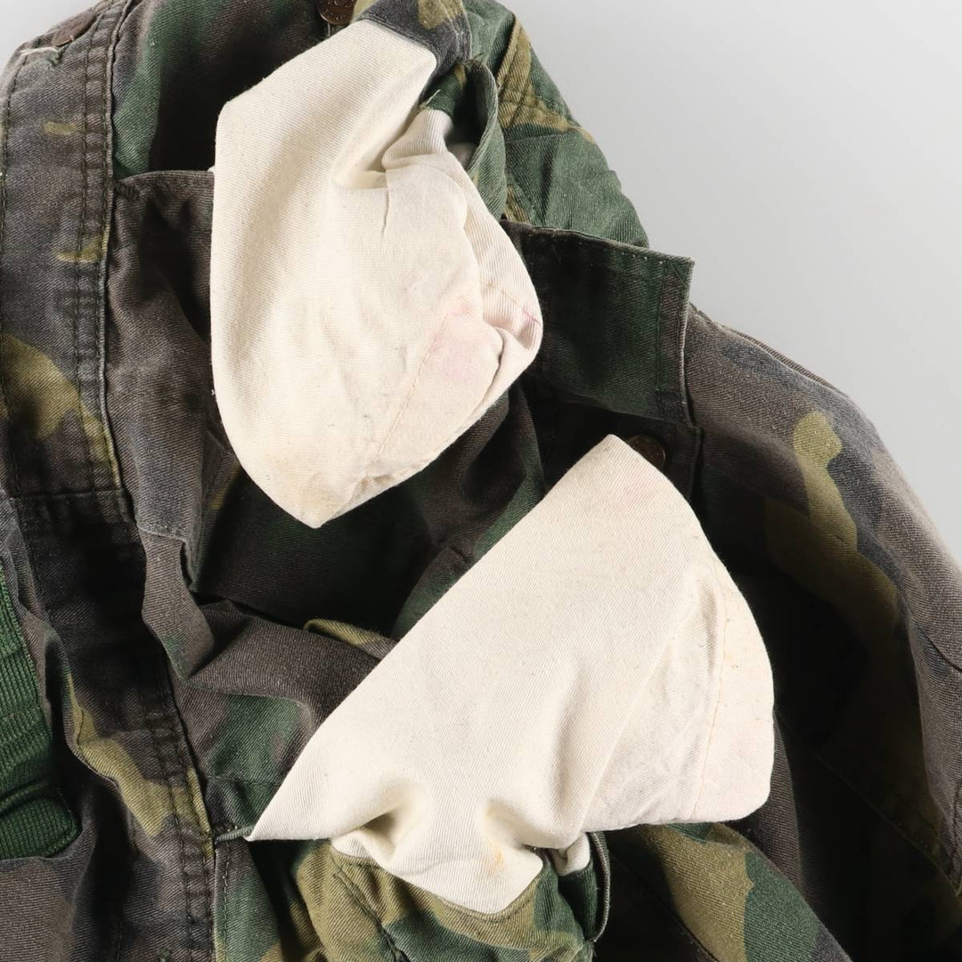 80'S Key Camouflage Pattern Woodland Camo Double Knee Overalls Women's XL (w32) Vintage unclear Khaki type Vintage Second Hand
