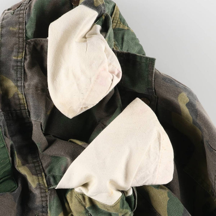 80'S Key Camouflage Pattern Woodland Camo Double Knee Overalls Women's XL (w32) Vintage unclear Khaki type Vintage Second Hand